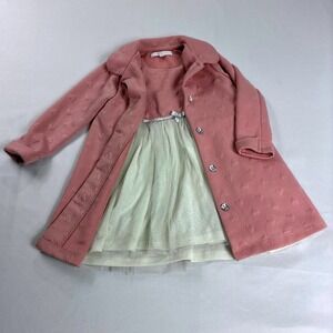 Pink Heart Textured Pea Coat and Glitter Tulle Dress Set Toddler 3T Excellent